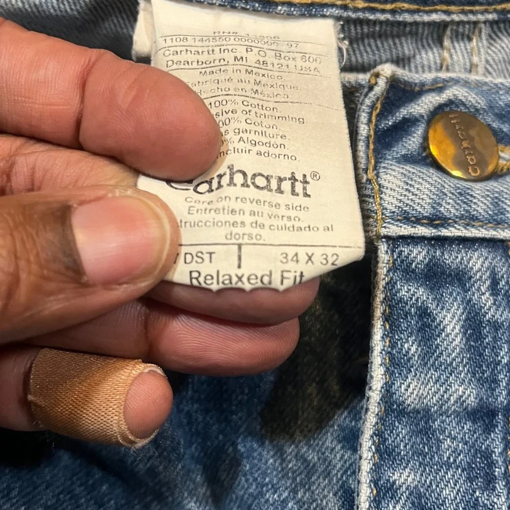 Carhartt Relaxed Fit Jeans Mens 34x32 Medium‎ Wash Blue Denim Straight Leg Pants